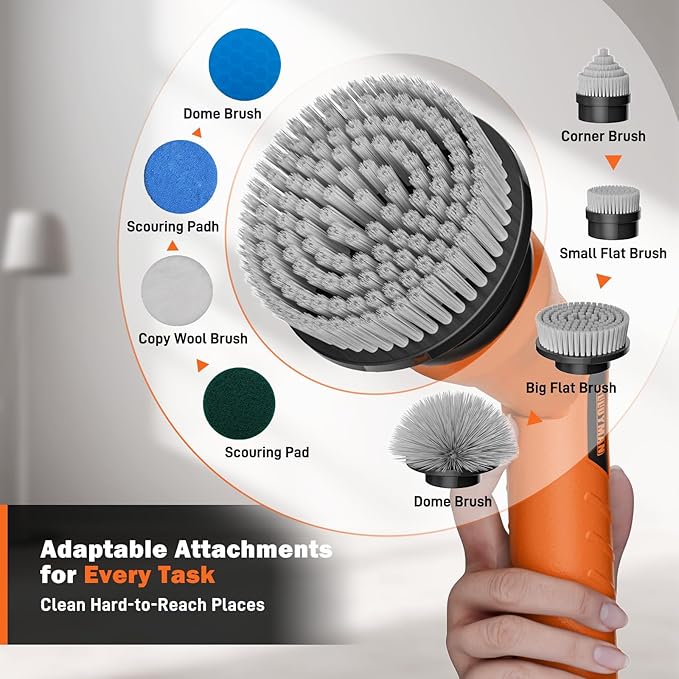 Alloyman 1200RPM Electric Scrubber for FloorsWalls - Replaceable Battery Design for Outdoor Garden Patio Cleaning Stubborn StainsYellow/Black