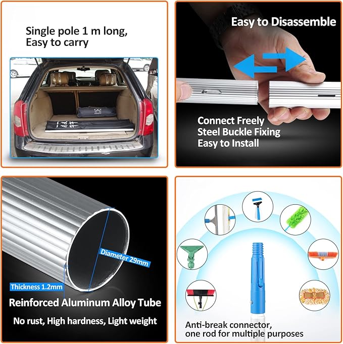 Window Cleaning Kit Lightweight Aluminum Alloy Water Fed Pole Solar Panel Cleaning Brush and Pole Telescopic Water Brush for Cars Glass Curtain Walls Solar Panels Windows