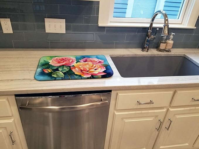 Caroline's Treasures DAC1692DDM New York Roses in Watercolor Dish Drying Mat Absorbent Dish Drying Mat Pad for Kitchen Counter Dish Drainer Mat for Countertop 14 x 21 Multicolor
