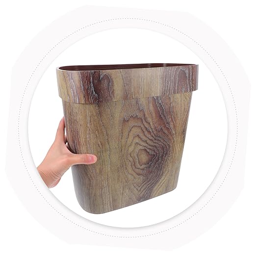 VOSAREA Oval Wood Grain Wastebasket Stylish Trash Can for Home Office Lidless Design for Quick Disposal Stain Resistant Rubbish Bin with Stable Ring Structure for Easy
