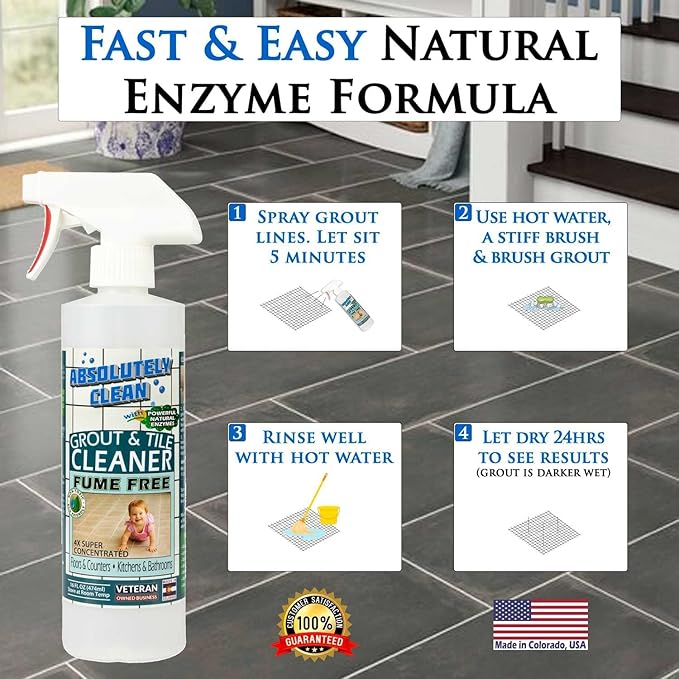CLEAN GROUT FAST! - Professional Strength Natural Enzyme Formula - Fast Acting Fume Free - USA Made (16oz * 32oz 2 Pack Cleans Up To 750 sq ft)…