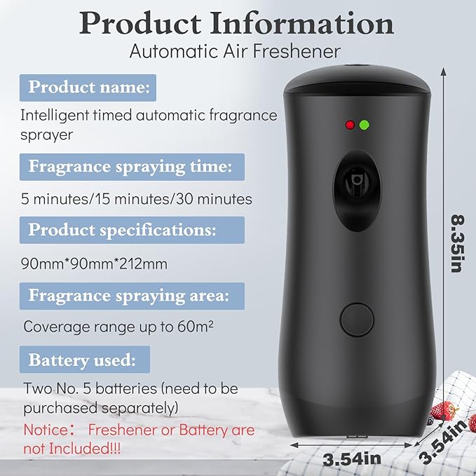 Automatic Air Freshener Spray Wall Mounted or Free Standing Automatic Scent Dispenser Motion Sensor Air Freshener Air Automatic Spray Dispenser for Room and Restroom Sprayer (Black)