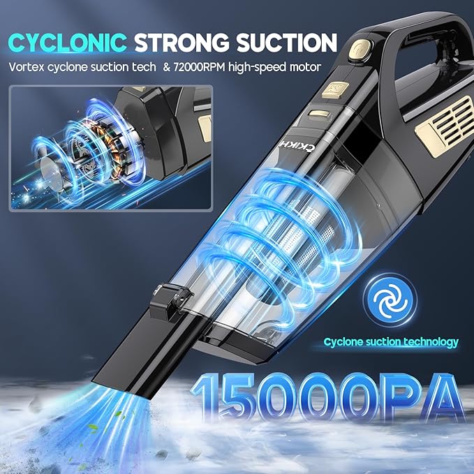 Handheld Vacuum Cordless 15000PA Strong Suction Hand Held Car Vacuum Cleaner Portable with Multi-Nozzles &amp Washable Filter Lightweight Dust Busters Rechargeable for Home Car Office Pets