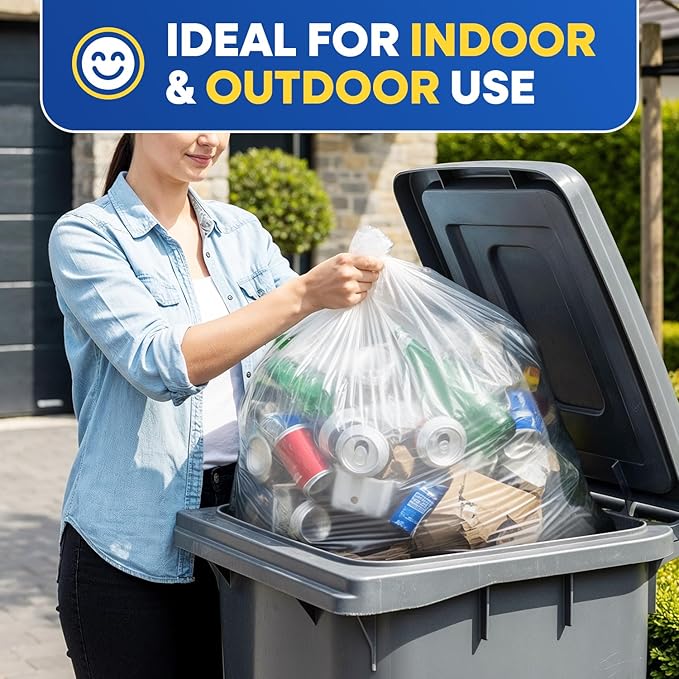 55 Gallon Trash Bags 1.3 Mil Heavy Duty Fit Rollout Containers Round and Square 32-55 gal Trash Cans 36 x 50 Large Durable Garbage Trash Can Liners Clear Pack of 100