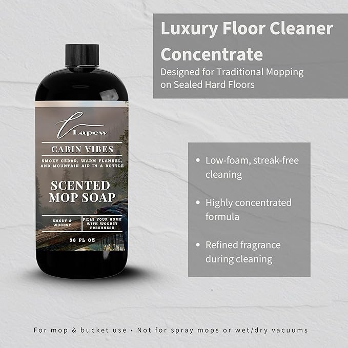 Lapew Cabin Vibes Scented Mop Soap - Luxury Floor Cleaner Concentrate for Mopping Tile Laminate Vinyl &amp Hardwood | Streak-Free Low-Foam | 36 oz