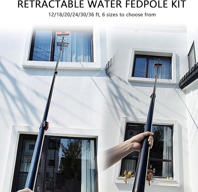 Water Fed Pole Kit Window Cleaner Window Glass Solar Panel Cleaning - 180° Rotatable Brush Head Telescopic Cleaning Brush3.6M/12FT