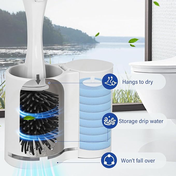 Electric Toilet Brush Scrubber and Holder SetElectric Toilet Bowl Cleaning Kit with 8 Disposable Refill HeadsHard Nylon Brush and Soft Silicone Brush