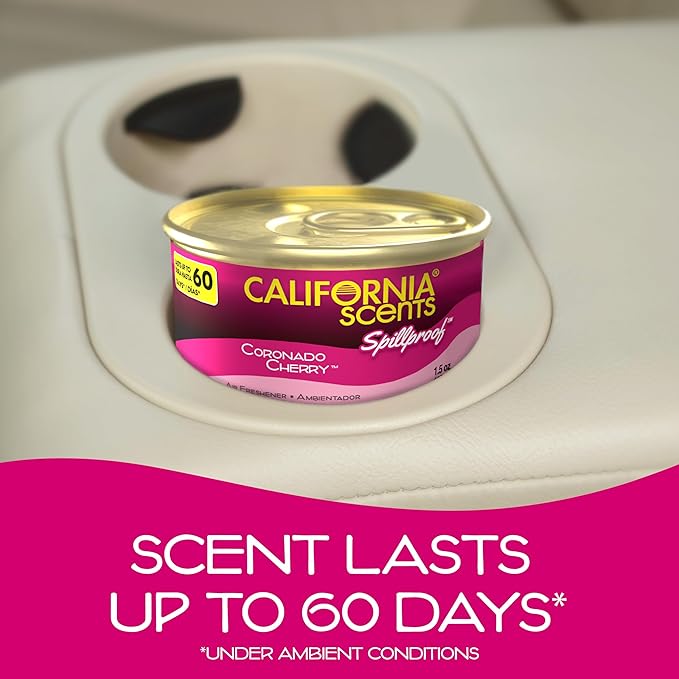 Can Air Freshener and Odor Neutralizer by California Scents Set of 12 Spillproof Cans for Home and Car Coronado Cherry 1.5 Oz Each