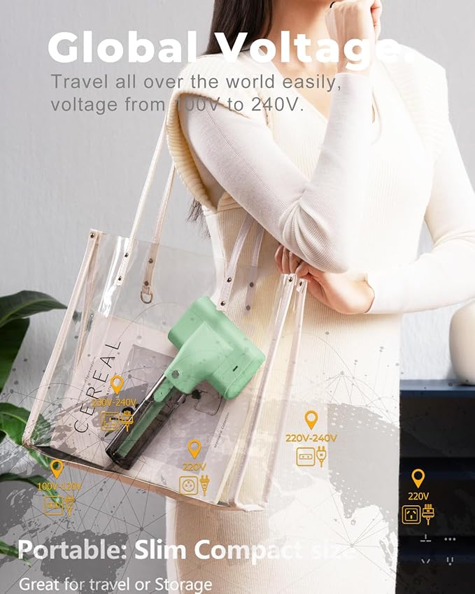 G10 Pro Steamer for Clothes Global Voltage Adaptation Handheld Garment Steamer Dual Steam Modes1200W Mini Steam Iron for Travel and Home (100-240V Green)