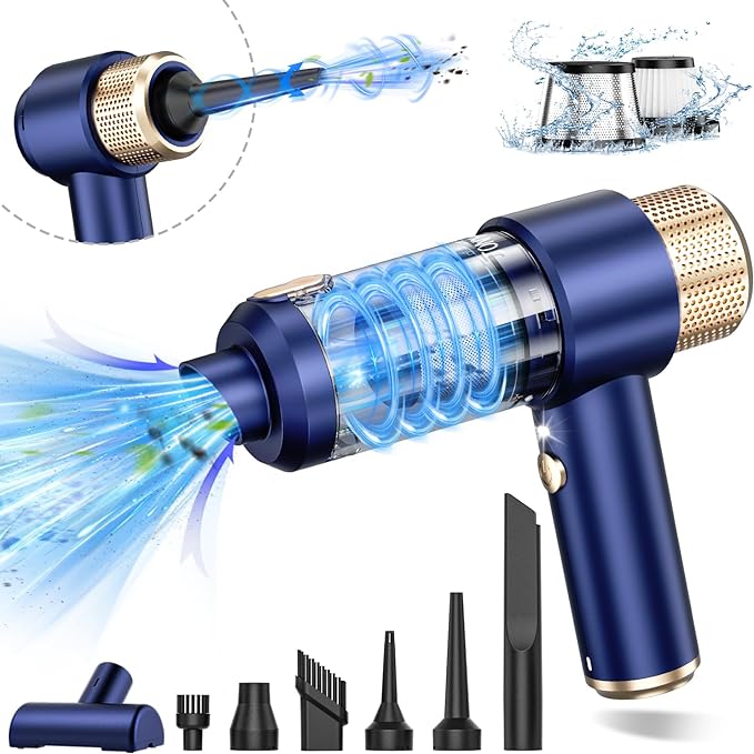 JONYJ Handheld Car Vacuum Cleaner 16000PA Hand Held Vacuum Portable Cordless 2 in 1 Air Duster and Vacuum Cleaner with LED Light Multi-Nozzles 120W High Power Mini Vacuum for Home Pet Office