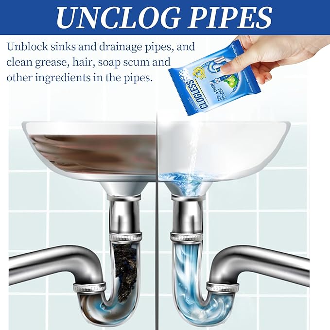 Drain Unclogging Powder - Sink Toilet &amp Kitchen Drain Cleaner - Deodorizes Cleans &amp Unblocks Grease Hair &amp Soap Scum(10PCS)