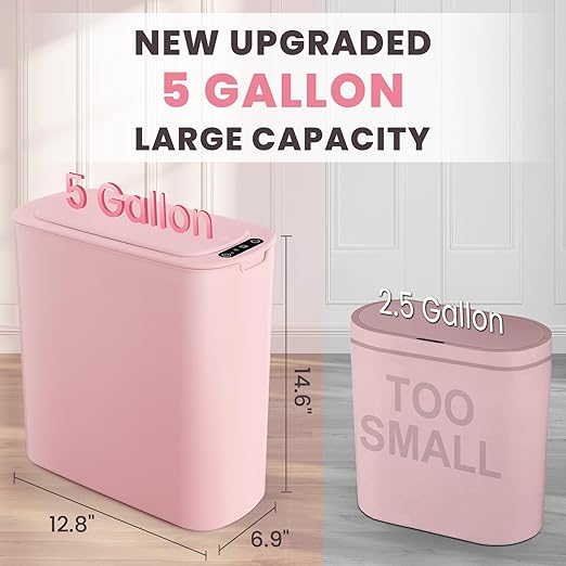 Cesun Motion Sensor Trash Can 5 Gallon Automatic Bathroom Garbage Can with Lid Touchless Smart Plastic Slim Wastebasket for Bathroom Office rv Bedroom Living Room Pink