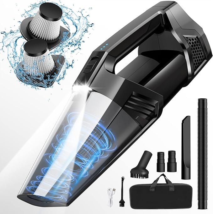 Handheld Vacuum Cordless Portable Car Vacuum with LED Light High Power Suction 3 in 1 Lightweight Rechargeable Hand Vacuum Hand Held Vacuum Cleaner for Car Home Office Pet Hair Black