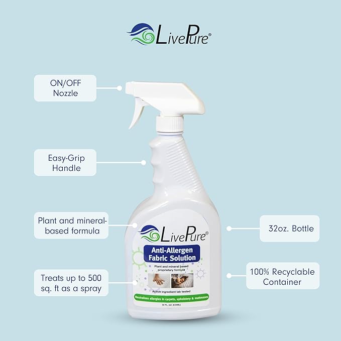 LivePure Anti-Allergen 32 OZ Fabric Spray for Household Surfaces 2 Pack