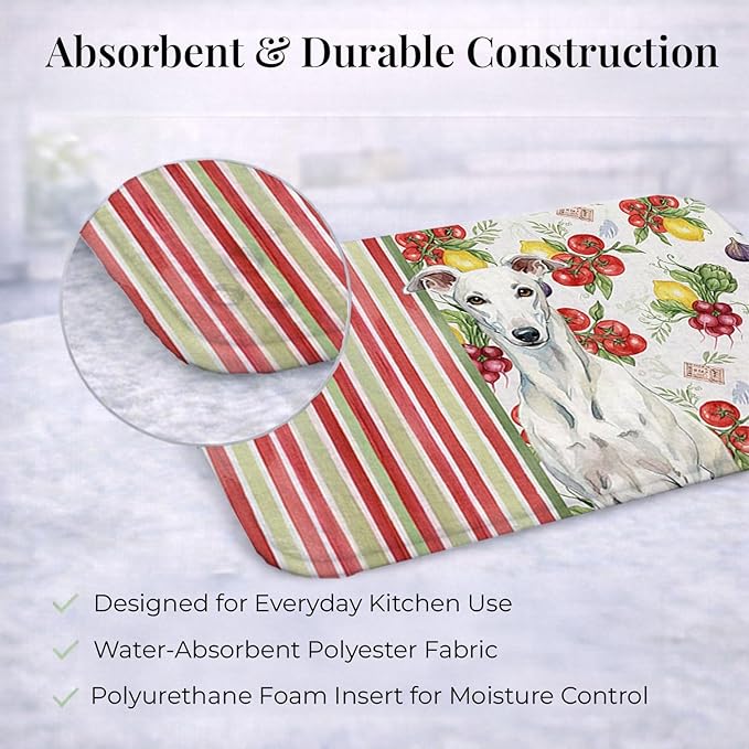 Caroline's Treasures White Greyhound Vegetables Dish Drying Mat Absorbent Dish Drying Mat Pad for Kitchen Counter Dish Drainer Mat for Countertop 14 x 21 Multicolor