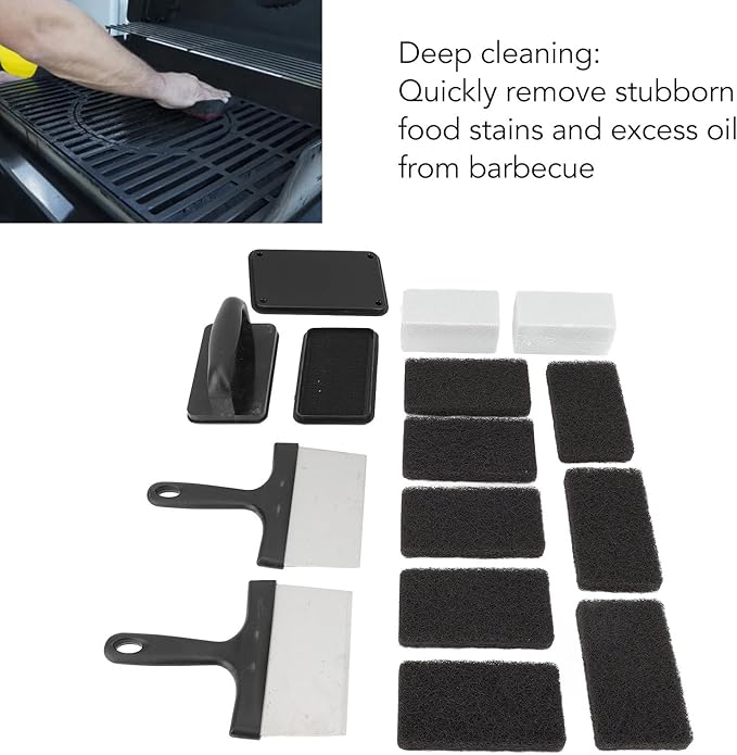 Griddle Cleaning Kit 15Pcs with Scraper and Anti - Hot Handle - Deep Oil Removal Multipurpose Grill Cleaner for Barbecue &amp Outdoor Cooking