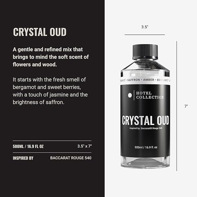 Hotel Collection Diffuser Oil - Crystal Oud - Aromatherapy Essential Fragrance Oil - Bergamot Sweet Berries Jasmine &amp Saffron - 500ML 16.9 Fl oz