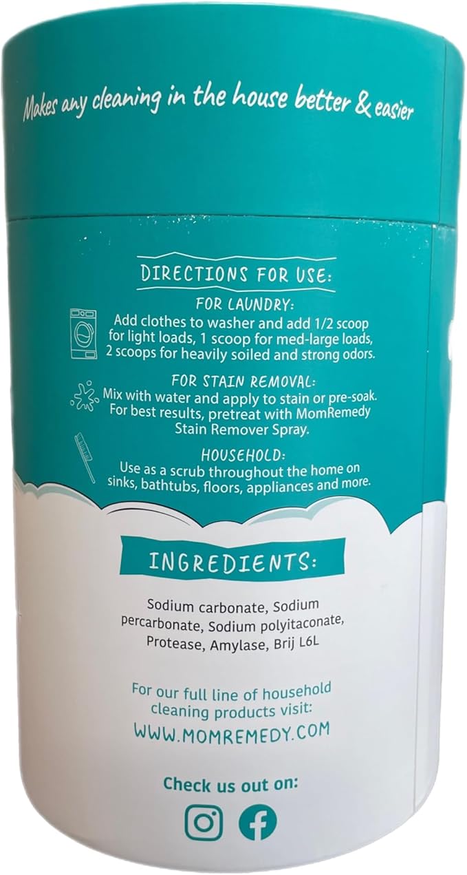 Laundry Booster and Stain Remover Scrub MomRemedy Oxygen Whitener Whiten Whites and Brighten Colors Remove Stains Household Cleaning Scrub Chlorine Bleach Free