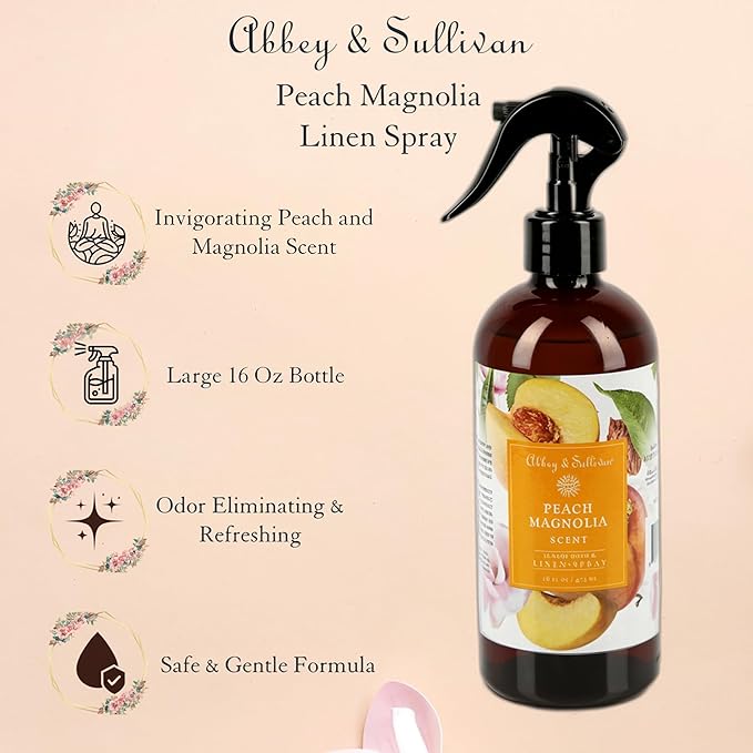 Abbey &amp Sullivan Linen Spray Peach Magnolia Fabric Freshener and Fragrance Room Spray Pack of 2 16 oz