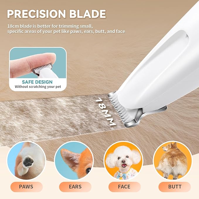 2026 New Pet Precision Trimmer Dog Paw Trimmer with LED Light Low Noise IP68 Waterproof Dual-Speed Motor Suit for Trimming Paw Ear Face Butt Eyebrows USB Rechageble
