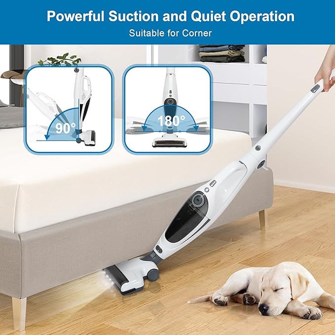 Intercleaner 2 in 1 Handheld &amp Stick Cordless Vacuum Cleaner 2-Speed Powerful Suction Lightweight with LED Bagless Stick Vac with Handheld for Hardwood Floor Carpet Car Pet Hair Ultra Quiet