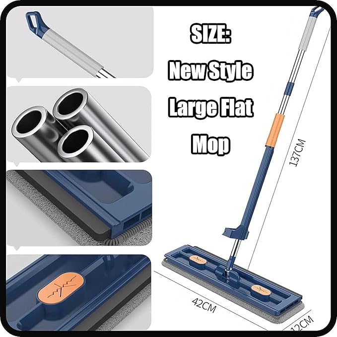 Large Flat Mop Large Flat Mop 360° Rotating Magic Self Wringing Flat Wall Cleaning with Stainless Steel Long Handle for FloorsCornerWindow 12027(Blue)