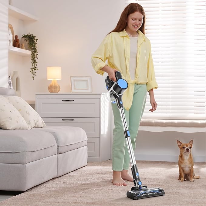NEWBULIG Cordless Stick Vacuum Powerful 10KPa Suction for Hardwood Floors Pet Hair Removal Lightweight Rechargeable Low Noise Cleaner