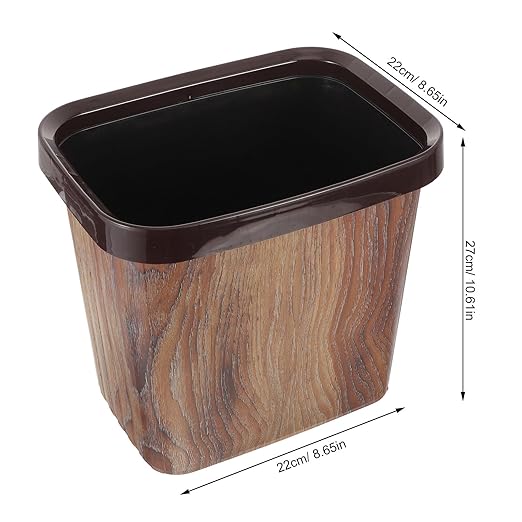 Wood Grain Trash Can 10L Plastic Wastebasket with Removable Press Ring for Kitchen Bathroom Office Home Use