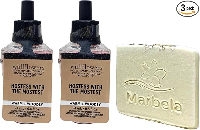 Bath &amp Body Works Hostess With The Mostest 2 Wallflowers Home Fragrance Refill Bulbs with Natural Oats Soap Sample