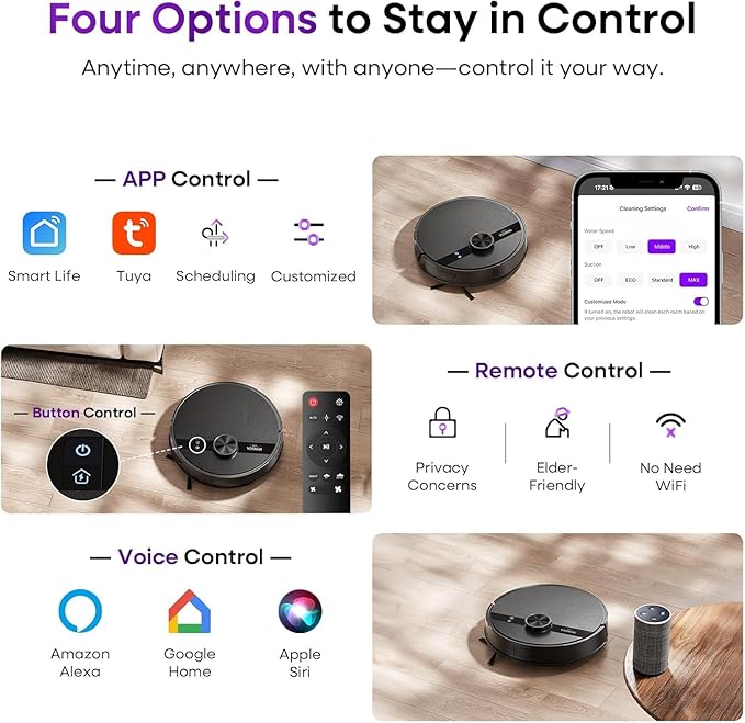 MONSGA Robot Vacuum and Mop Combo 7000Pa Robotic Vacuum with Lidar Navigation 180mins Runtime Tangle-Free Robot Mop 5 Editable Maps APP/Remote/Voice Control Ideal for Hard Floors and Carpets