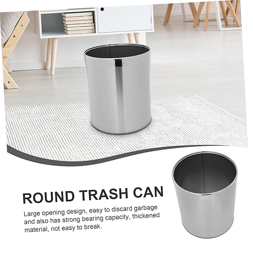 VALICLUD Round Stainless Steel Trash Can Versatile Wastebasket for Bathroom Kitchen and Office Garbage Container with Opening for Convenient Use