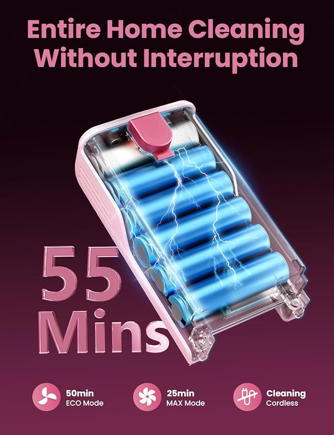 Dzaki Cordless Vacuum Cleaner Stick Vacuum with Smart LED Display 50KPA 55Mins Vacuum Cleaners for Home Powerful Suction Anti-Tangled Lightweight Rechargeable Vac for Pet Hair Carpet