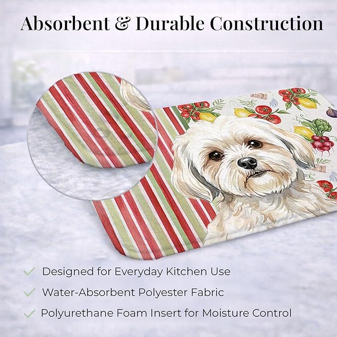 Caroline's Treasures White Lhasa Apso Vegetables Dish Drying Mat Absorbent Dish Drying Mat Pad for Kitchen Counter Dish Drainer Mat for Countertop 14 x 21 Multicolor