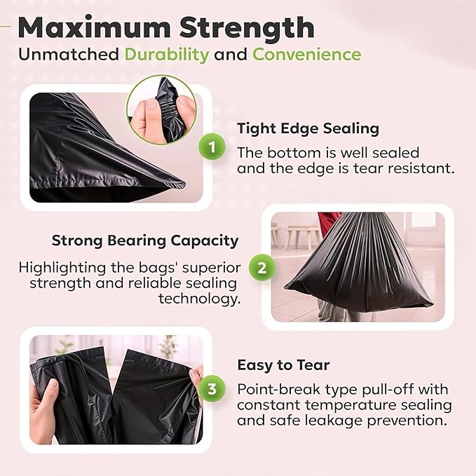 33 Gallon Black Drawstring Trash Bags 25 Count Heavy Duty Large Garbage Bags for Kitchen Office Yard