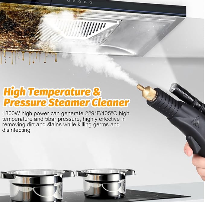 1800W Handheld Steam Cleaners for Home Use 4L Capacity High Temperature Fast Heating 5 Bar High Pressure Steamer Cleaner with Voice Prompt for Car Kitchen Air Conditioner Washing Machine