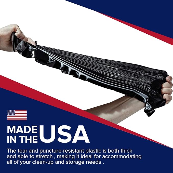 75 packs- 3Mils-Large 45-50 Gallons Contractor Trash Bags -38 * 46-black-Professional Heavy Duty Garbage Bags - Recommended for Renovation and Construction Sites- MADE IN USA-1775