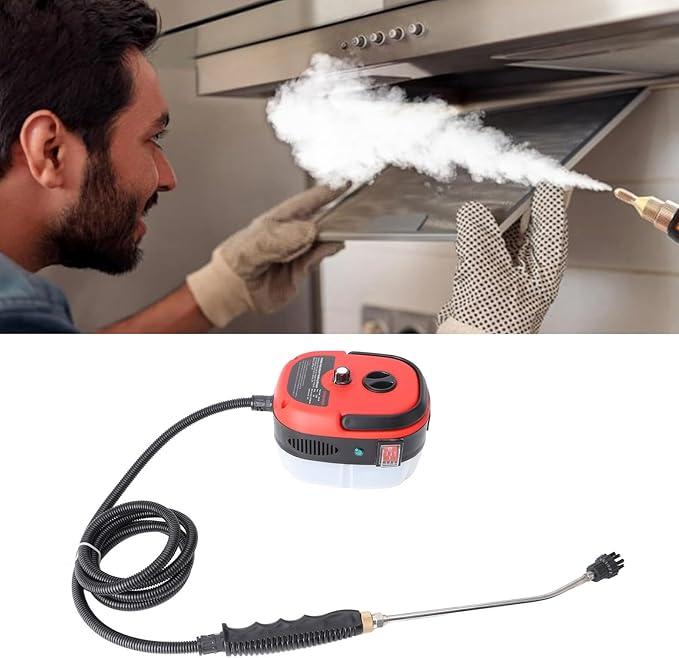 2500W Steam Cleaner Handheld Steam Cleaning Machine High Temperature Pressurized with 4 Brush Heads Extension Rod for Kitchen Bathroom Car Home Deep Cleaning (Red)