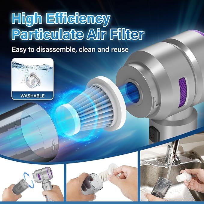Car Vacuum Portable Cordless 20000pa High Power 4-in-1 Handheld Vacuum Cordless Rechargeable Portable Vacuum with 3 Reusable Filter Small Vacuums for Car Home Office &amp Pet(Silver Purple)