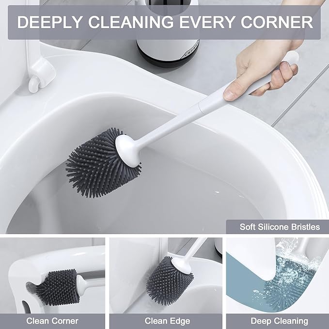 Lefree 2 Pack Silicone Toilet Bowl Brush and Holder Set with Ventilated Holder Floor Standing &amp Wall Mounted Toilet Scrubber