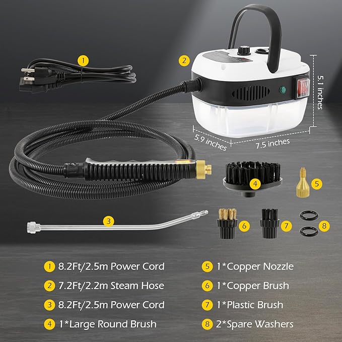 Dyna-Living 1800W Portable Steam Cleaner with 2.1L Water Tank &amp 2500W Steam Cleaner with 1L Large-capacity Tank