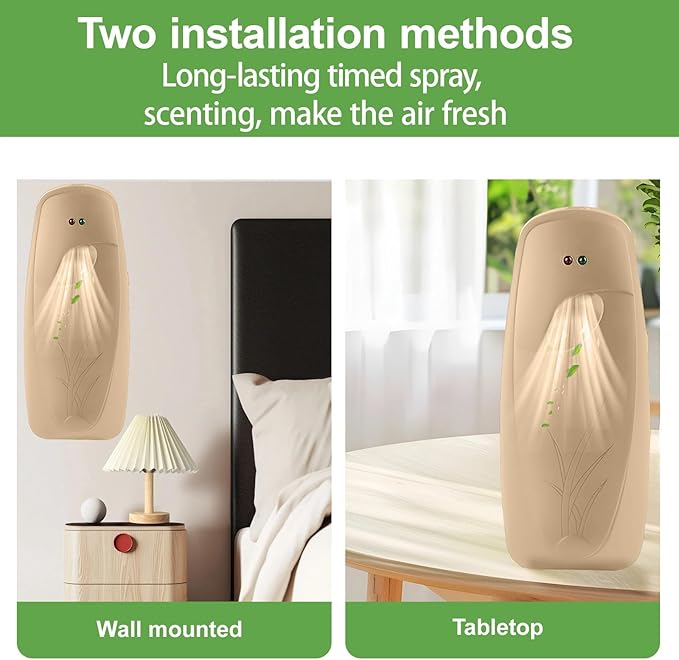 4PCS Automatic Air Freshener Spray Dispenser Wall Mounted or Free Standing Battery Operated Sprayer for Bathroom Multiple Time Scent Mist Release Settings for Room Restroom Sprayer (Khaki L)