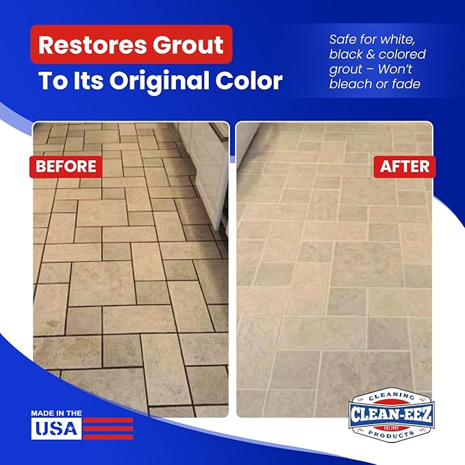 Clean-eez Grout Cleaner 2 Pack with Stand-Up Brush Attachment - Stain Remover Heavy-Duty Scrubber - Bathroom Shower Ceramic Porcelain Tile &amp Grout Only - Easy Control Flip Top Cap - 32 oz.