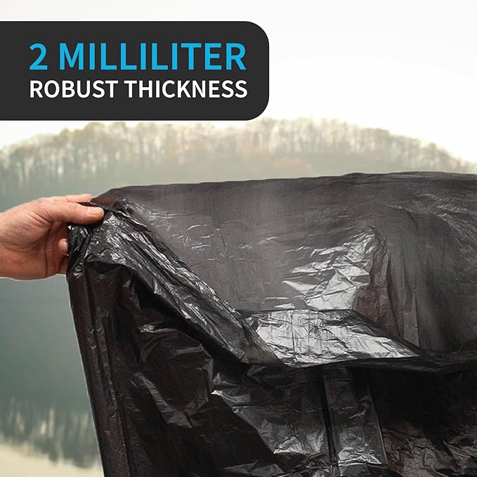 Industrial Grade 50 Count Black Trash Bags 55-60 Gallon 2.0 Mil 36 x 58 Extra Strength Heavy Duty Tear and Puncture Resistant No Ears Unscented Durable No Ties Made in USA