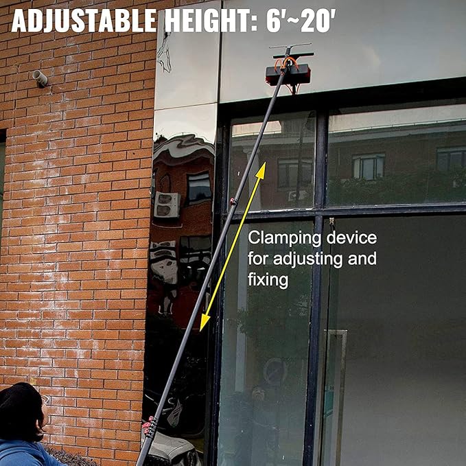 3.6-10.8m Window Cleaning Pole Window Cleaner Kit Water/Hose Fed Extendable Pole Telescopic Window Cleaning Tools for Caravan Solar Panel Deck Brush Head Adjustable18FT/5.