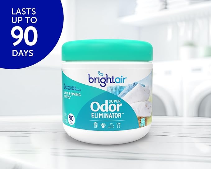 Bright Air 14 oz. Super Odor Eliminator For Medium-Size Spaces Linen &amp Spring Breeze Scent Case of 6 Air Freshener Natural Essential Oils Lasts Up to 90 Days Each
