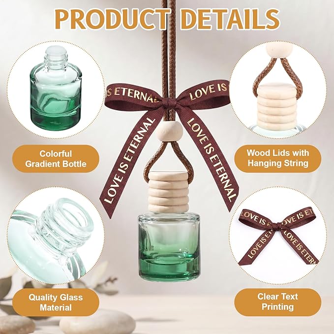 Mudder 50 Pcs Gradient Hanging Car Air Freshener Empty Clear Glass Diffuser Bottles for Essential Oils Perfume Pendant for Women Guests Wedding Favors Employee Appreciation Gifts(CylinderColorful)
