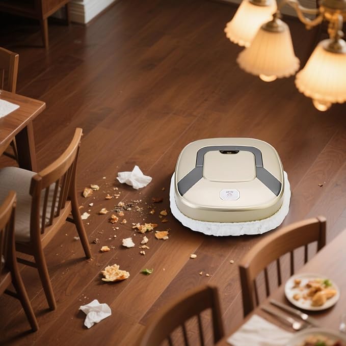 Home Robot Mop Automated Wet and Dry Floor Cleaning Machine 3600 Mah Battery Effortless Operation Fantastic for Many Hard Surfaces Gold Aesthetic