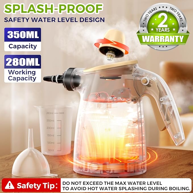 Steam Cleaner Pressurized Handheld Multi-Surface Natural Steam Cleaner with 12 PCS Accessories &amp Safety Lock 350ML Large Capacity Steamer for Car Home Upholstery Kitchen Window Grime and M