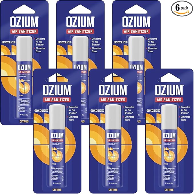 Ozium 0.8 oz. Air Sanitizer &amp Odor Eliminator for Homes Cars Offices and More Citrus Scent Pack of 6