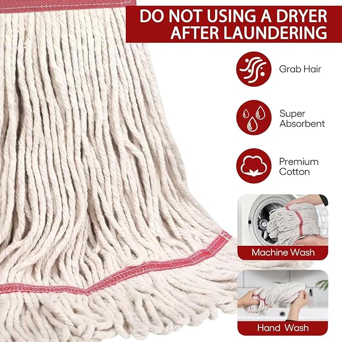 MATTHEW CLEANING Heavy Duty Mop Head Commercial Replacement for General and Floor Cleaning Wet Industrial Blue Cotton Looped End String Head Refill (Case of 24) White